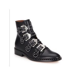 GIVENCHY Womens Black Studded Prue Almond Toe Block Heel Leather Booties 40.5